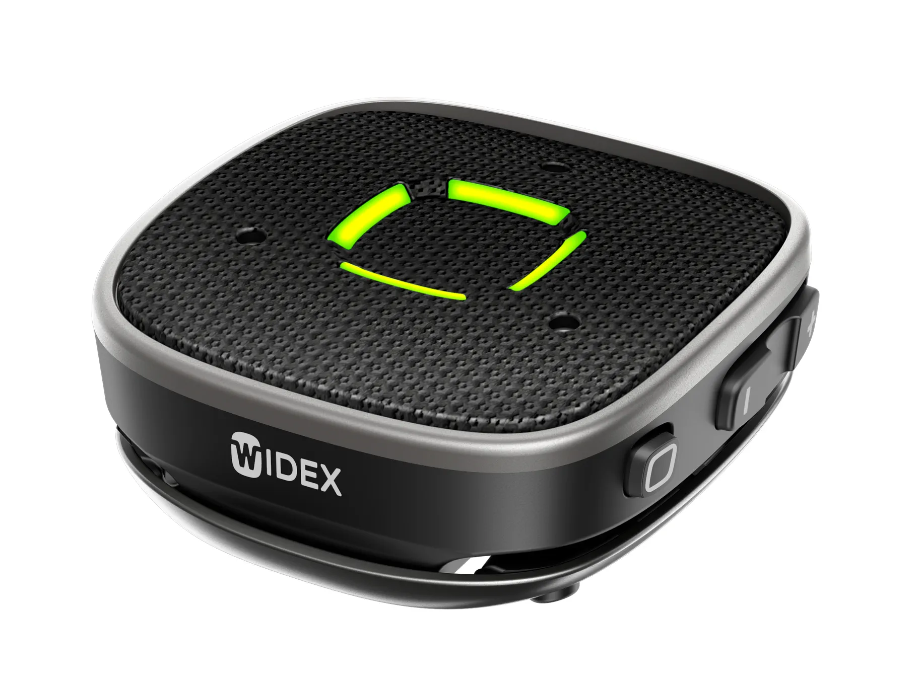 Dispositivos Widex Sound Assist, que oferecem audição melhorada, streaming de som e funcionalidade de microfone remoto para aparelhos auditivos.